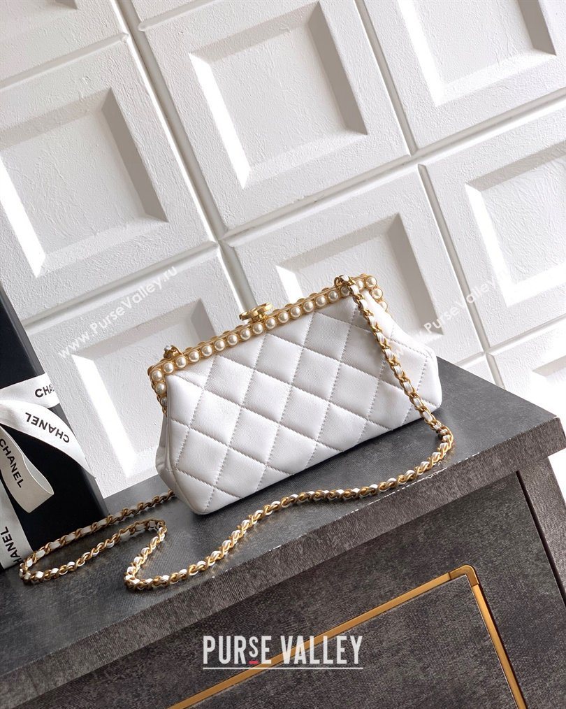 Chanel Lambskin Leather Pearls Clutch with Chain White 2026 AS5912 (yezi-260203049)