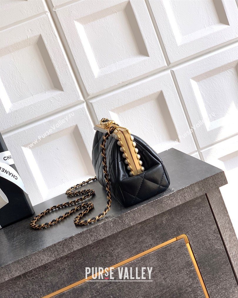 Chanel Lambskin Leather Pearls Clutch with Chain Black 2026 AS5912 (yezi-260203045)
