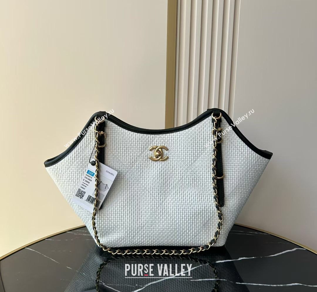 Chanel Braided Straw Small Shopping Tote Bag White 2026 AS6015 (yezi-260204013)