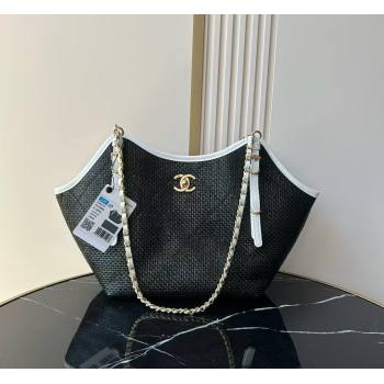 Chanel Braided Straw Small Shopping Tote Bag Black 2026 AS6015 (yezi-260204015)