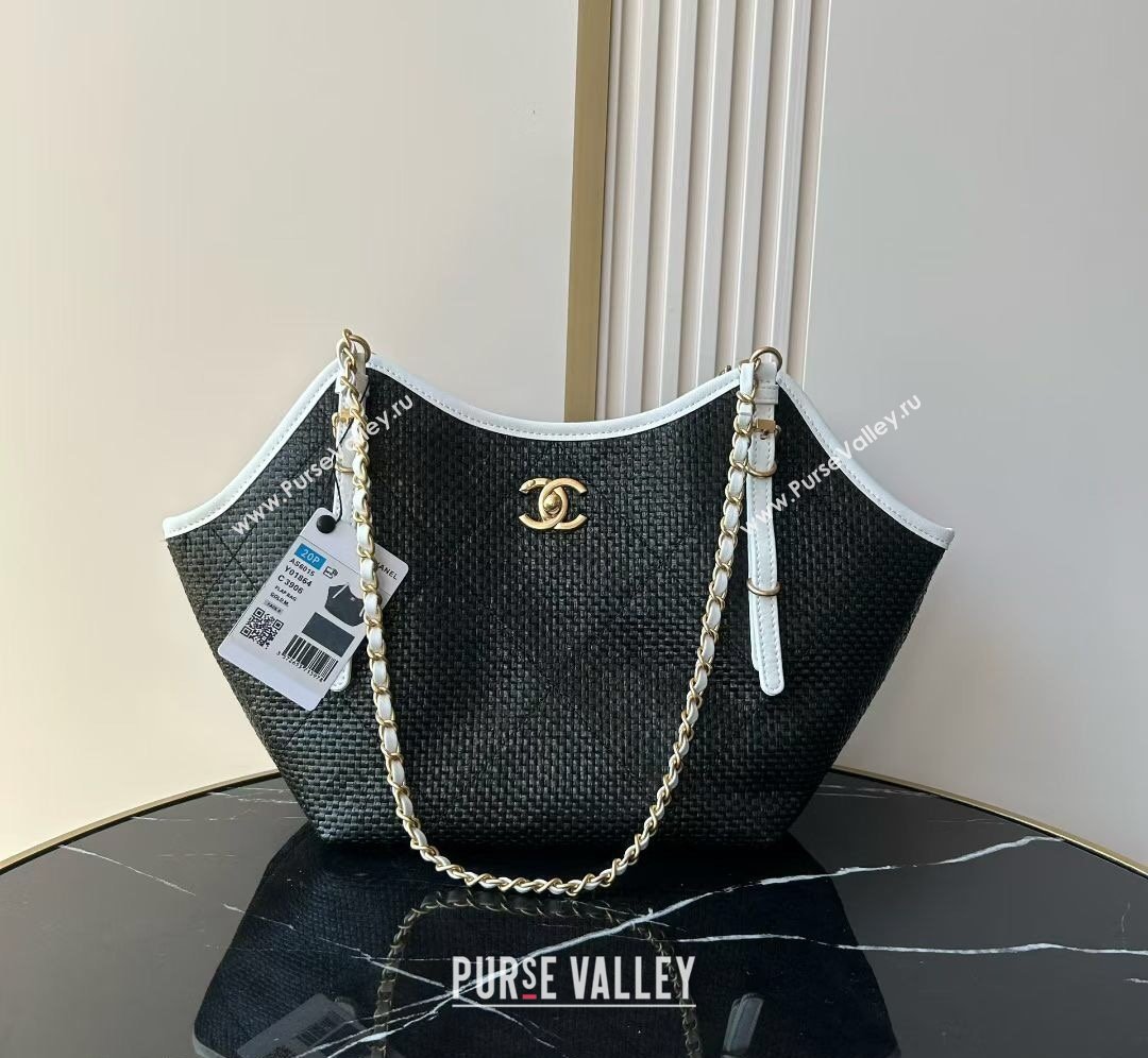 Chanel Braided Straw Small Shopping Tote Bag Black 2026 AS6015 (yezi-260204015)