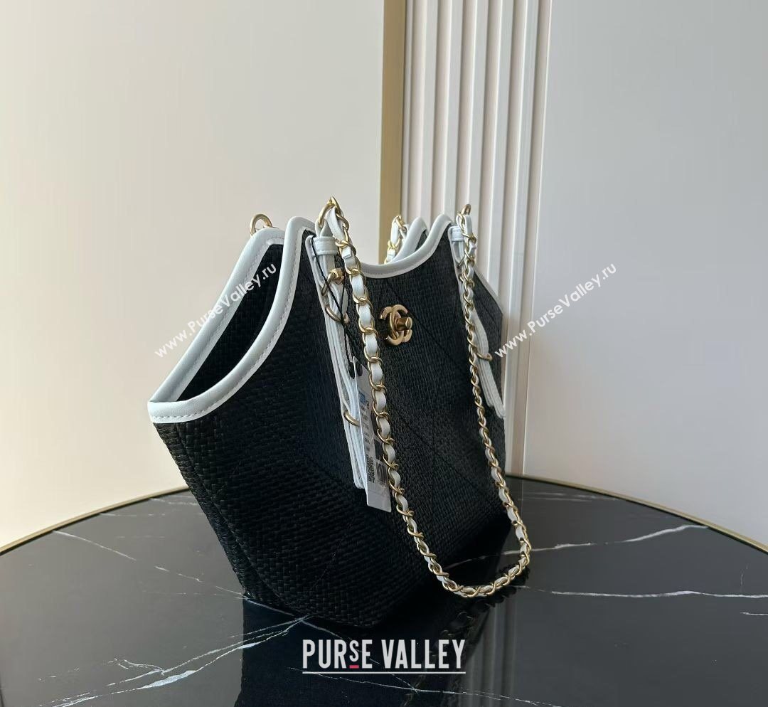 Chanel Braided Straw Small Shopping Tote Bag Black 2026 AS6015 (yezi-260204015)