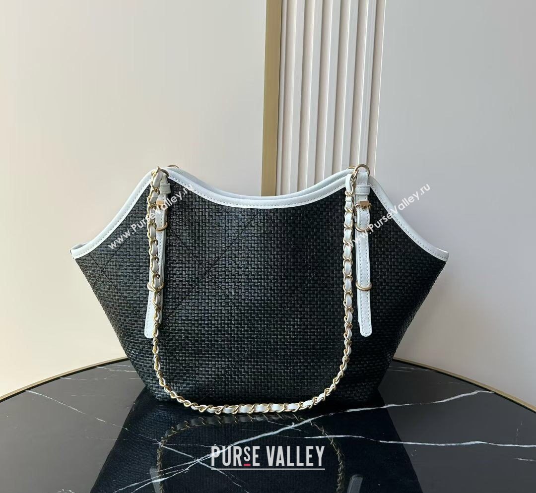 Chanel Braided Straw Small Shopping Tote Bag Black 2026 AS6015 (yezi-260204015)