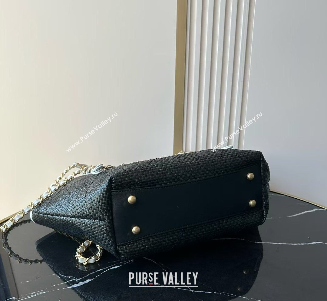 Chanel Braided Straw Small Shopping Tote Bag Black 2026 AS6015 (yezi-260204015)