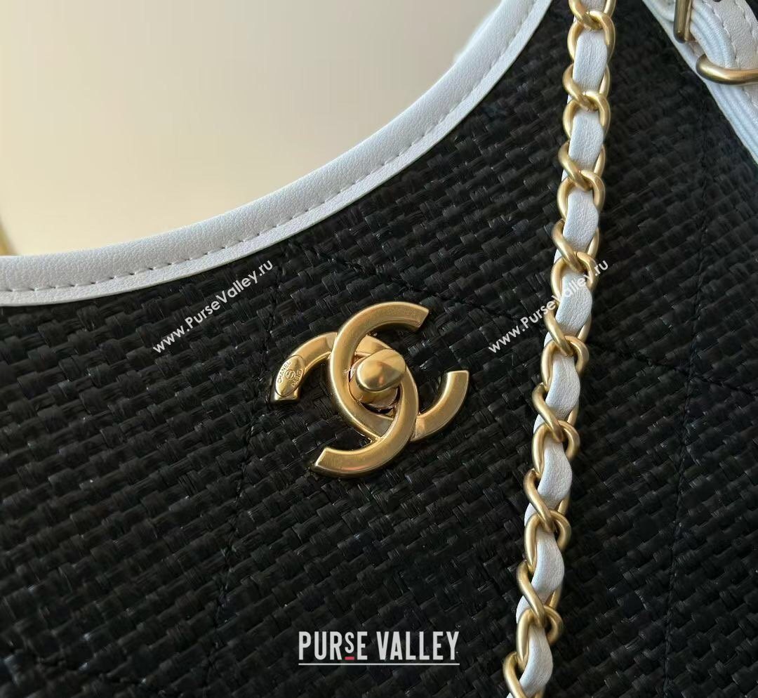 Chanel Braided Straw Small Shopping Tote Bag Black 2026 AS6015 (yezi-260204015)