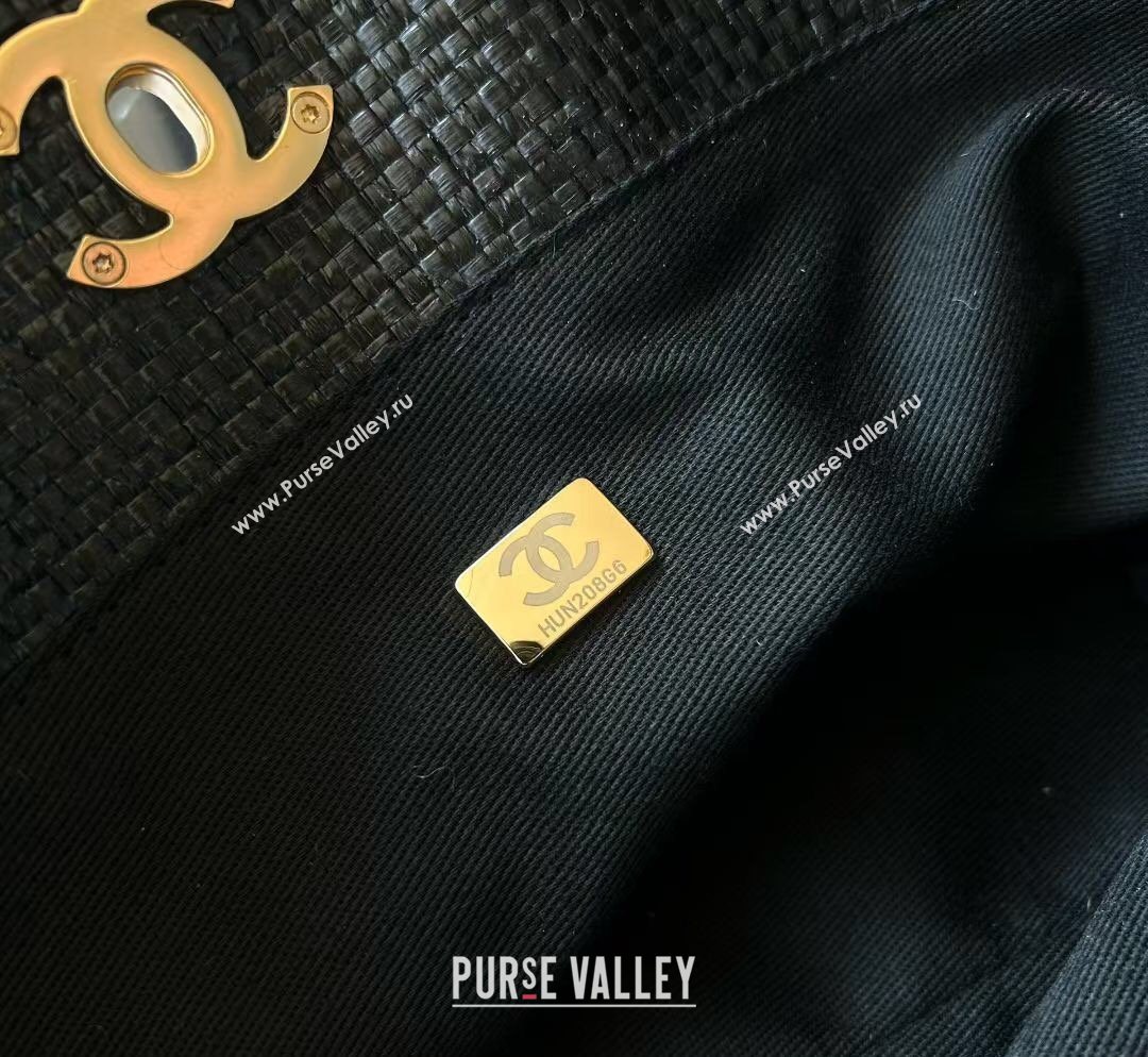 Chanel Braided Straw Small Shopping Tote Bag Black 2026 AS6015 (yezi-260204015)