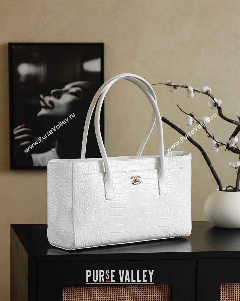 Chanel Medium Shopping Tote Bag in Crocodile Embossed Calfskin Leather AS2157 White 2026 (yezi-260204019)