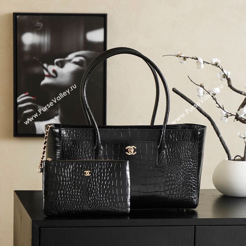 Chanel Medium Shopping Tote Bag in Crocodile Embossed Calfskin Leather AS2157 Black 2026 (yezi-260204020)