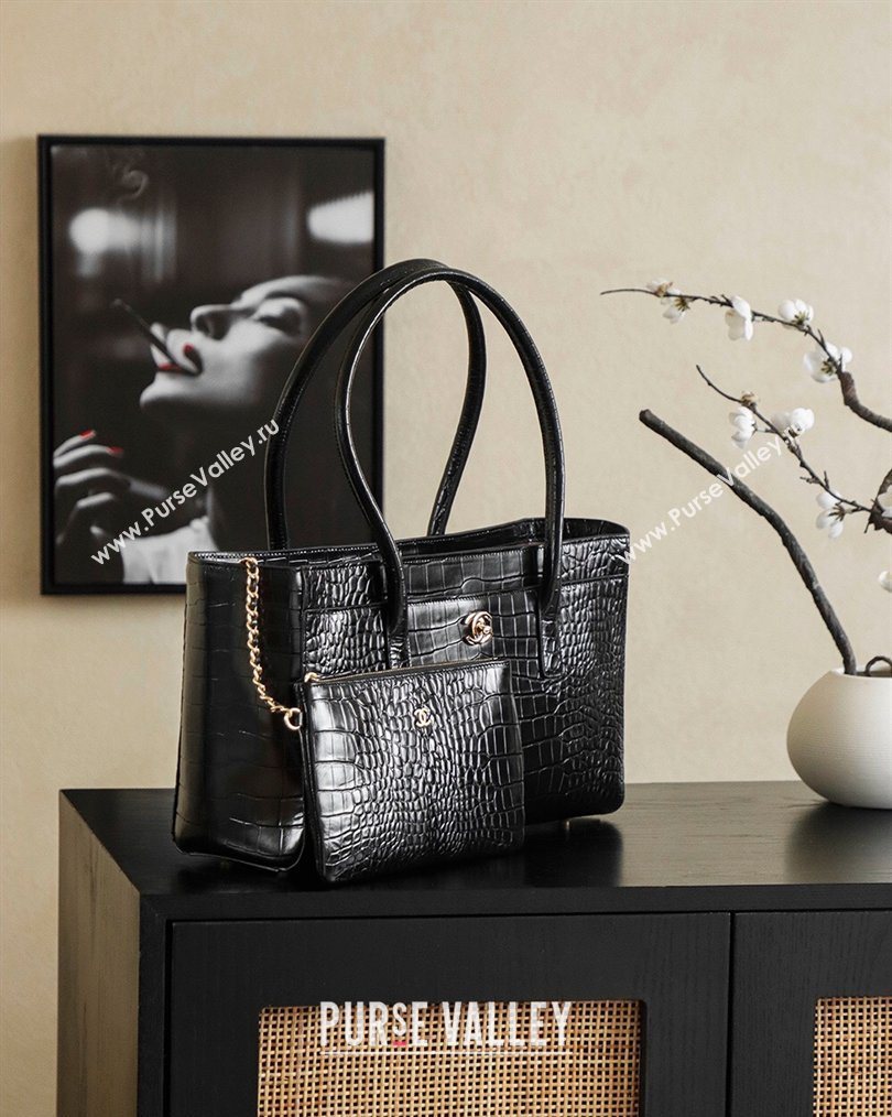 Chanel Medium Shopping Tote Bag in Crocodile Embossed Calfskin Leather AS2157 Black 2026 (yezi-260204020)