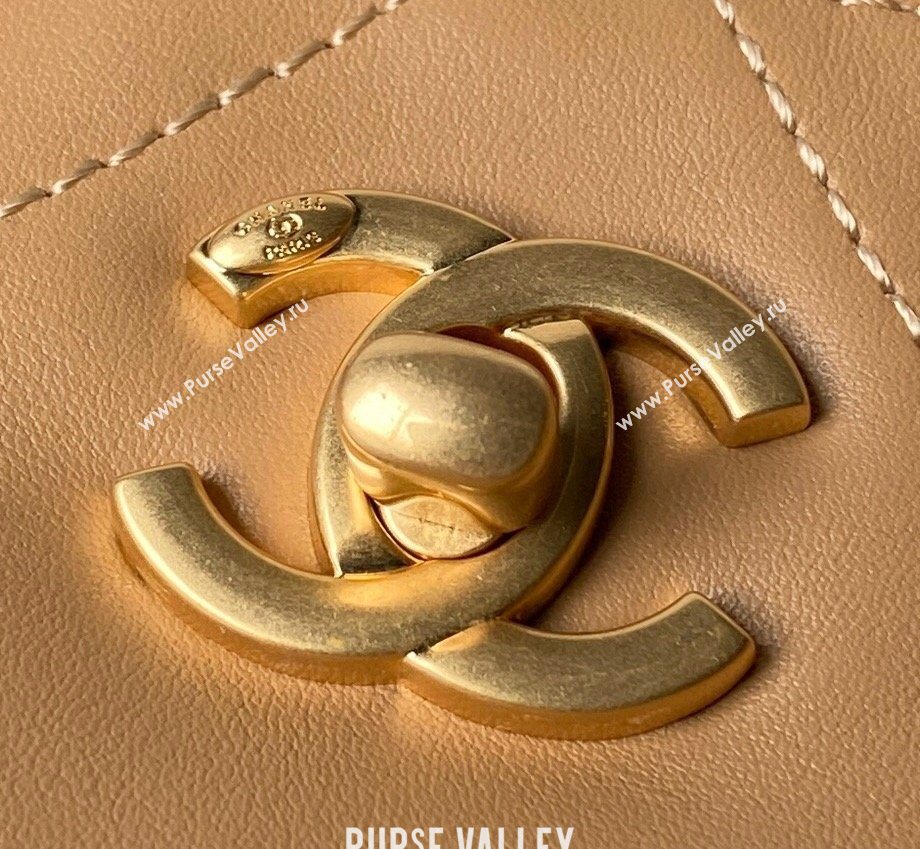 Chanel Calfskin Leather Small Shopping Tote Bag Beige 2026 AS6015 (yezi-260204017)