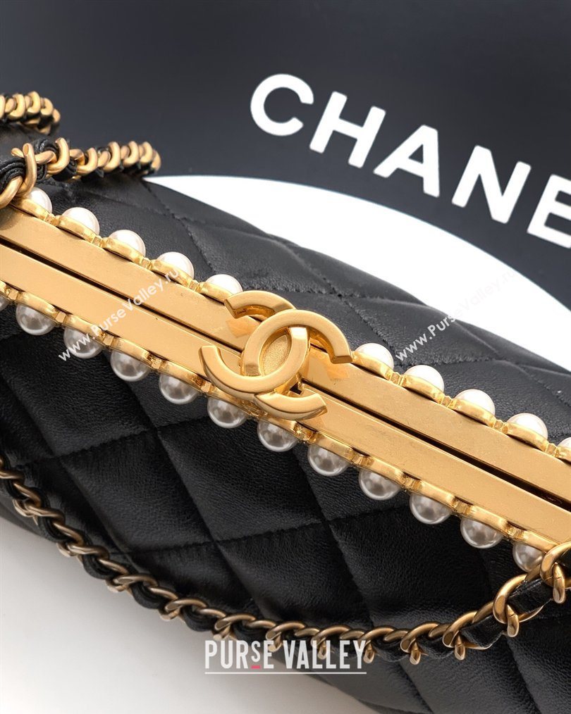 Chanel Lambskin Leather Pearls Clutch with Chain Black 2026 AS5912 (yezi-260203045)