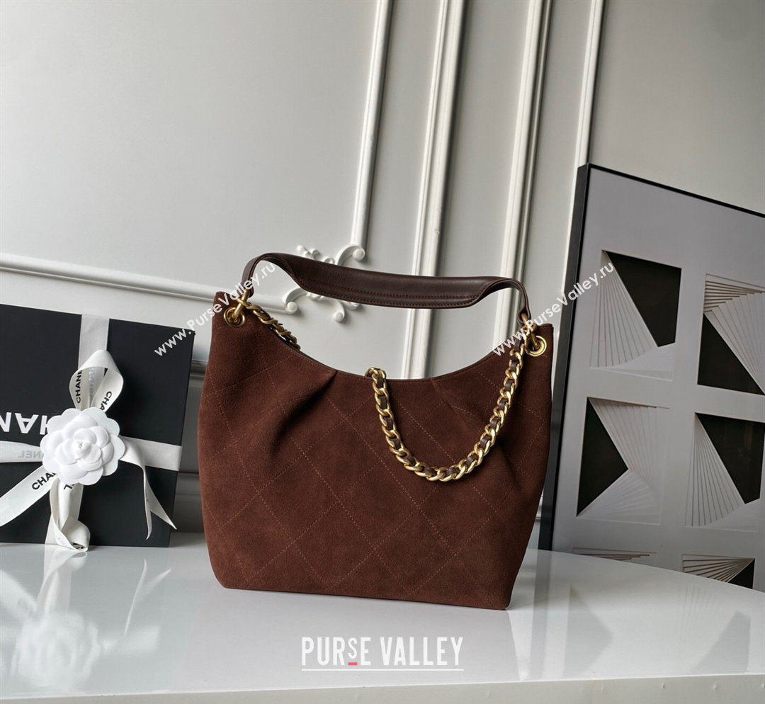 Chanel Suede Small Hobo Bag Dark Brown 2026 AS5970 (yezi-260204006)