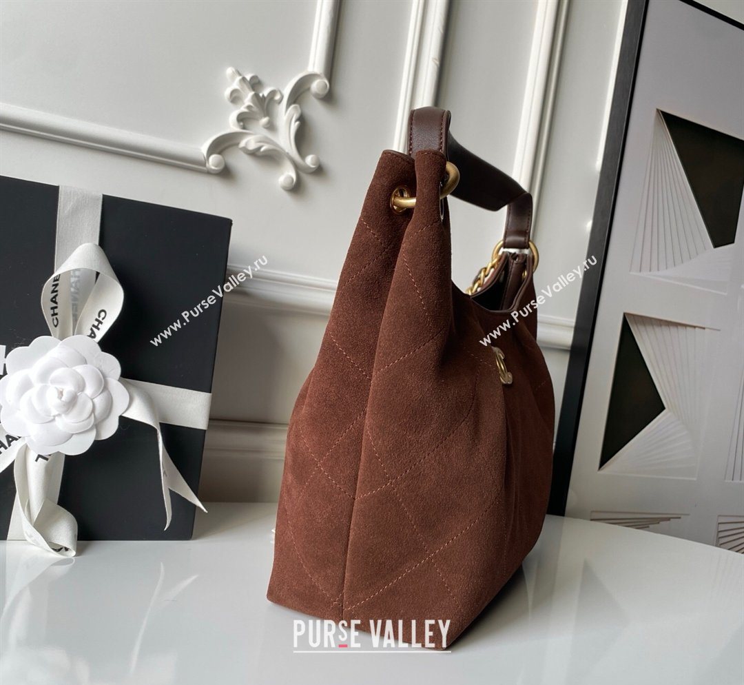 Chanel Suede Small Hobo Bag Dark Brown 2026 AS5970 (yezi-260204006)