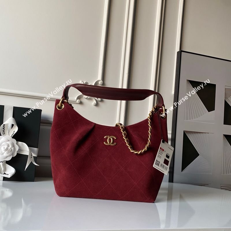 Chanel Suede Small Hobo Bag Red 2026 AS5970 (yezi-260204007)