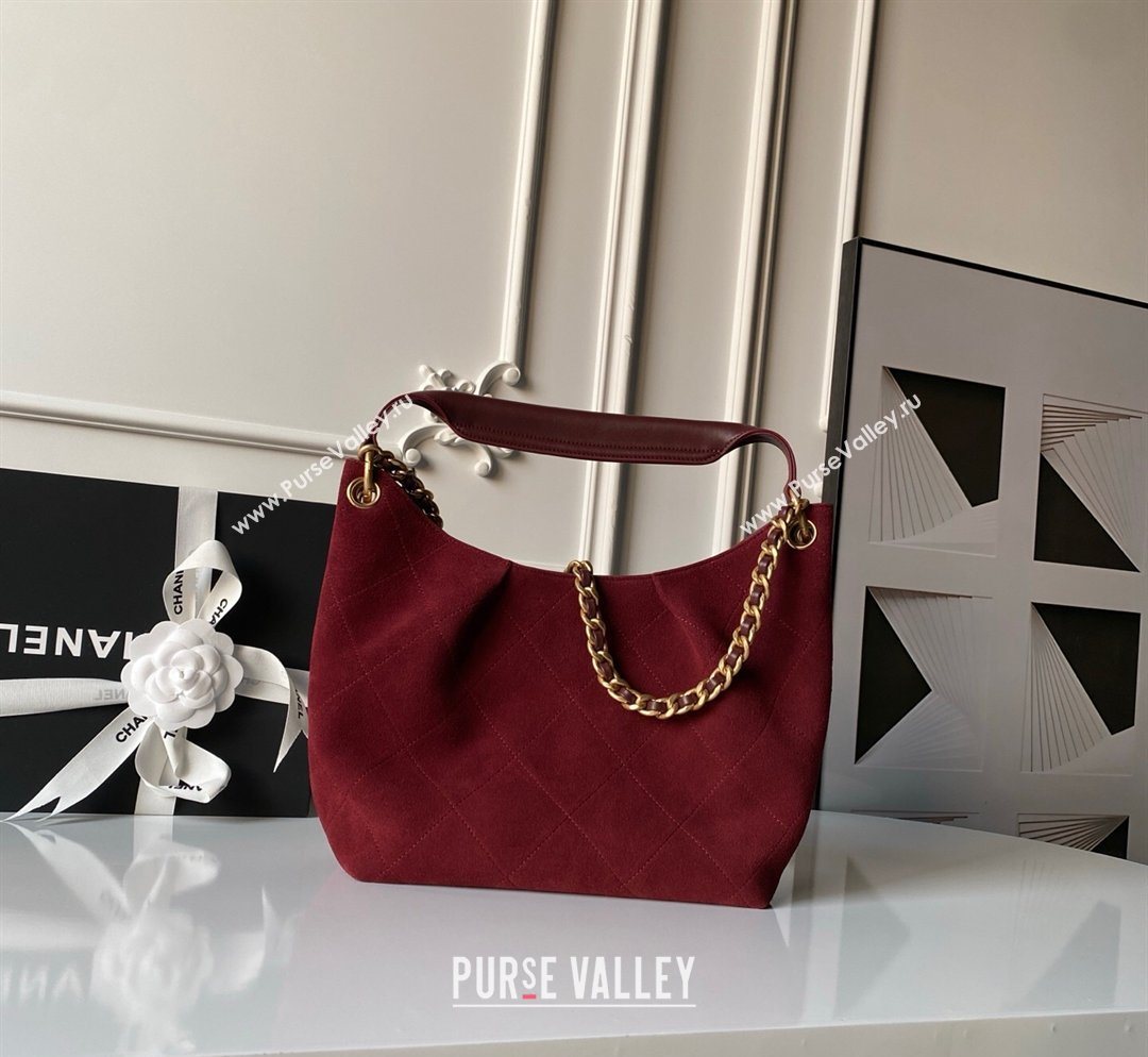 Chanel Suede Small Hobo Bag Red 2026 AS5970 (yezi-260204007)