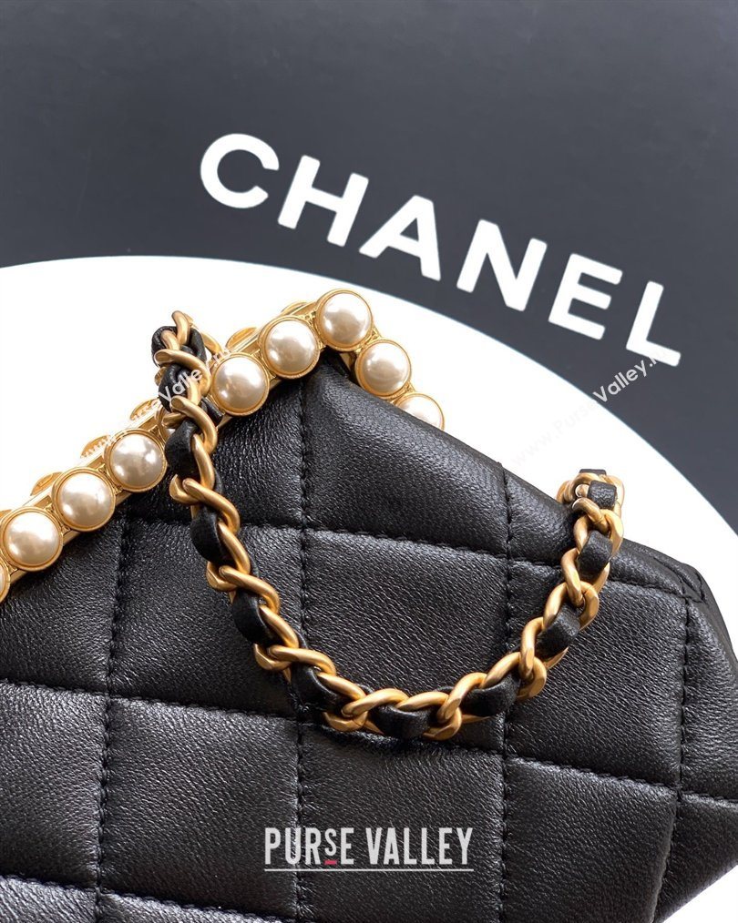 Chanel Lambskin Leather Pearls Clutch with Chain Black 2026 AS5912 (yezi-260203045)