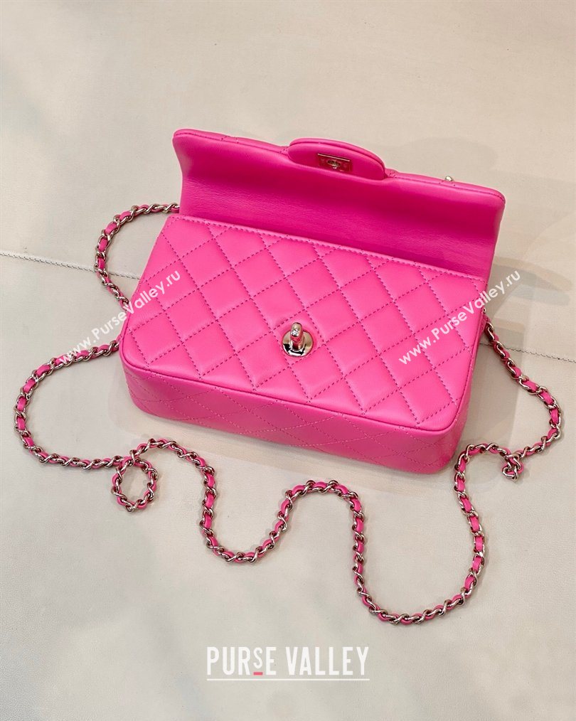 Chanel Lambskin Leather Mini Classic Flap Handbag With Top Handle and Bow Charm Fuchsia 2026 AS2431 (yezi-260204035)