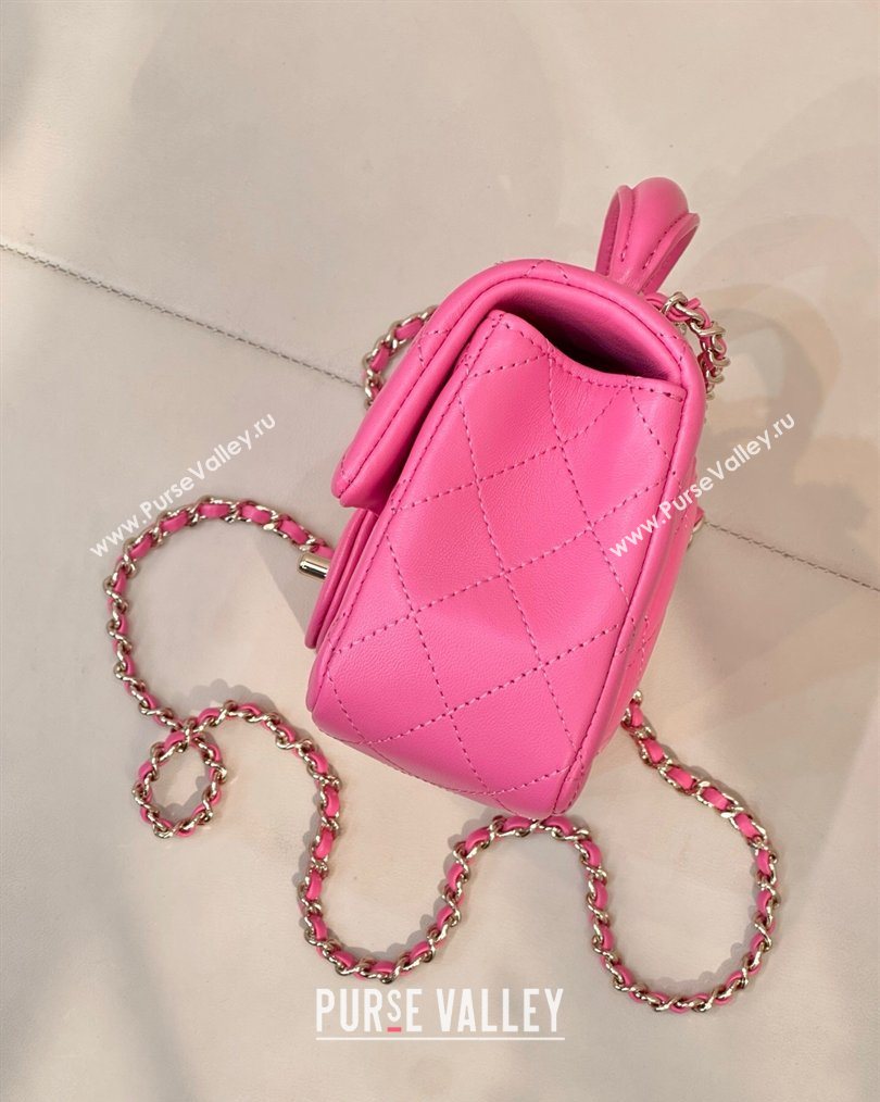 Chanel Lambskin Leather Mini Classic Flap Handbag With Top Handle and Bow Charm Fuchsia 2026 AS2431 (yezi-260204035)