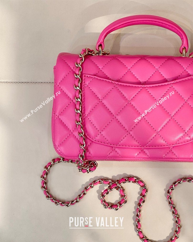 Chanel Lambskin Leather Mini Classic Flap Handbag With Top Handle and Bow Charm Fuchsia 2026 AS2431 (yezi-260204035)