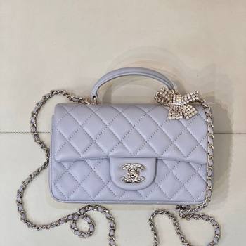 Chanel Lambskin Leather Mini Classic Flap Handbag With Top Handle and Bow Charm Dusty Purple 2026 AS2431 (yezi-260204036)