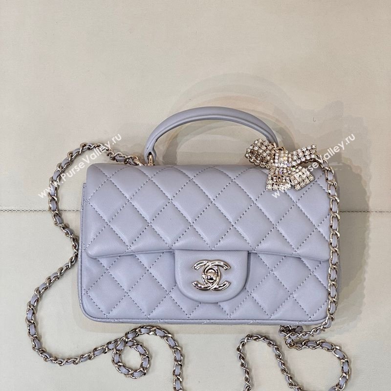 Chanel Lambskin Leather Mini Classic Flap Handbag With Top Handle and Bow Charm Dusty Purple 2026 AS2431 (yezi-260204036)