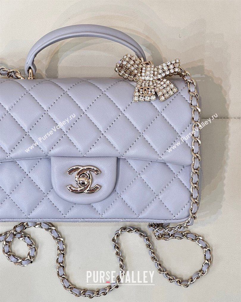 Chanel Lambskin Leather Mini Classic Flap Handbag With Top Handle and Bow Charm Dusty Purple 2026 AS2431 (yezi-260204036)