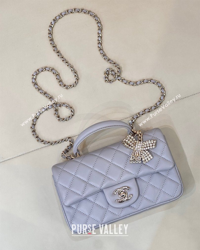 Chanel Lambskin Leather Mini Classic Flap Handbag With Top Handle and Bow Charm Dusty Purple 2026 AS2431 (yezi-260204036)
