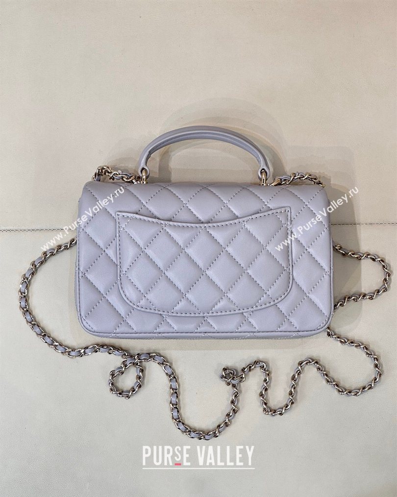 Chanel Lambskin Leather Mini Classic Flap Handbag With Top Handle and Bow Charm Dusty Purple 2026 AS2431 (yezi-260204036)