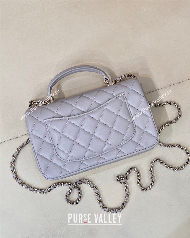 Chanel Lambskin Leather Mini Classic Flap Handbag With Top Handle and Bow Charm Dusty Purple 2026 AS2431 (yezi-260204036)