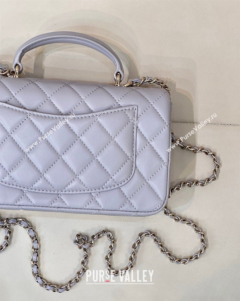 Chanel Lambskin Leather Mini Classic Flap Handbag With Top Handle and Bow Charm Dusty Purple 2026 AS2431 (yezi-260204036)