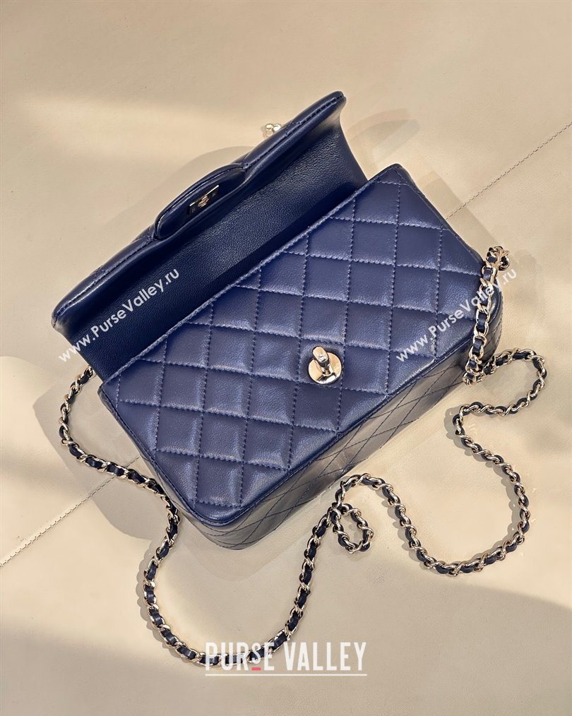 Chanel Lambskin Leather Mini Classic Flap Handbag With Top Handle and Bow Charm Navy Blue 2026 AS2431 (yezi-260204037)