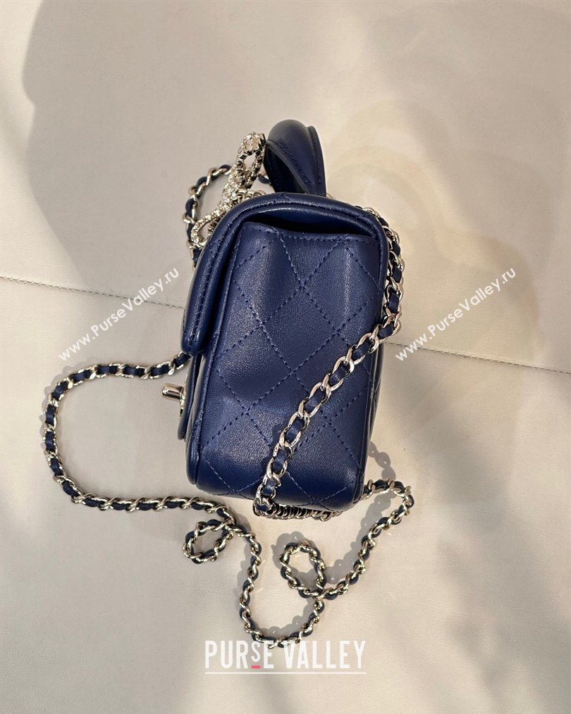 Chanel Lambskin Leather Mini Classic Flap Handbag With Top Handle and Bow Charm Navy Blue 2026 AS2431 (yezi-260204037)