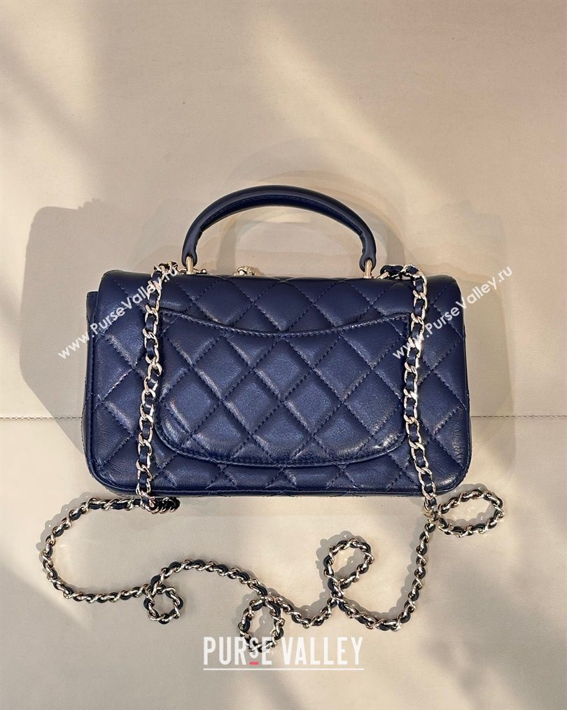 Chanel Lambskin Leather Mini Classic Flap Handbag With Top Handle and Bow Charm Navy Blue 2026 AS2431 (yezi-260204037)