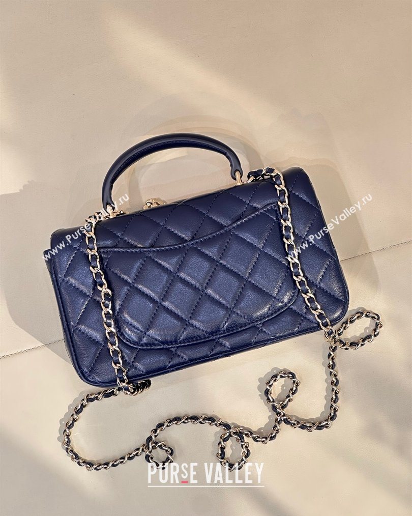 Chanel Lambskin Leather Mini Classic Flap Handbag With Top Handle and Bow Charm Navy Blue 2026 AS2431 (yezi-260204037)