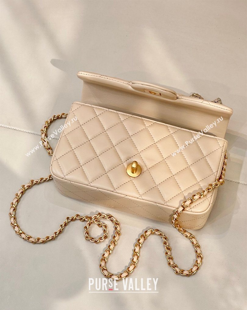 Chanel Lambskin Leather Mini Classic Flap Handbag With Top Handle and Bow Charm Apricot 2026 AS2431 (yezi-260204038)