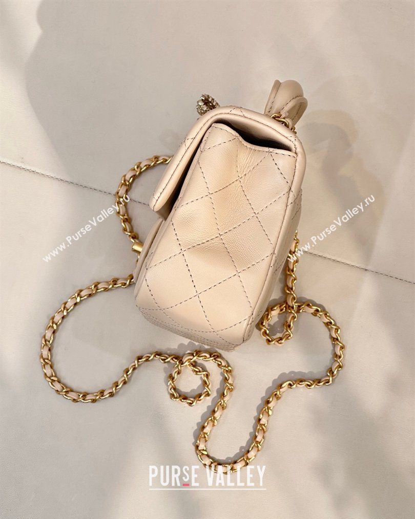 Chanel Lambskin Leather Mini Classic Flap Handbag With Top Handle and Bow Charm Apricot 2026 AS2431 (yezi-260204038)