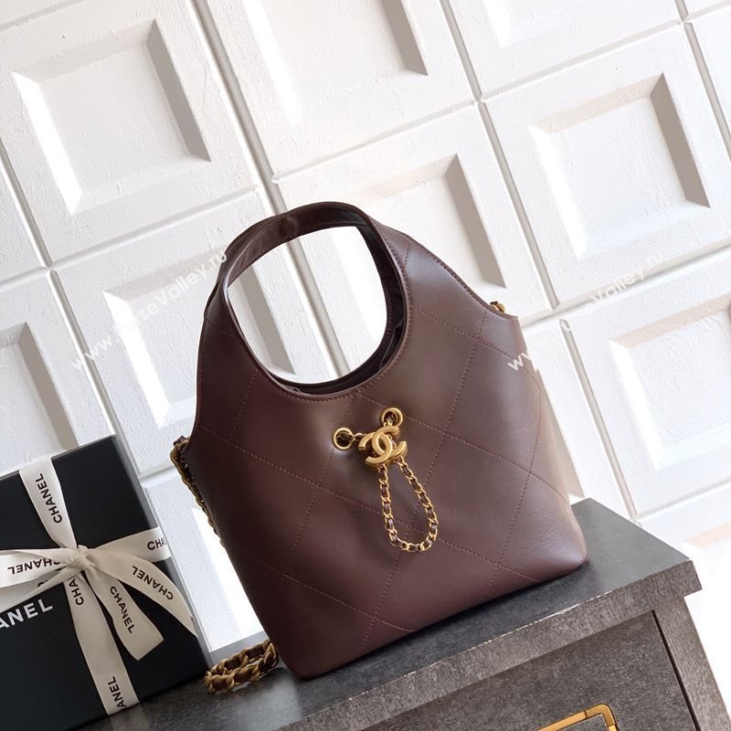 Chanel Calfskin Leather Small Shopping Bag Coffee 2026 AS6132 (yezi-260204056)