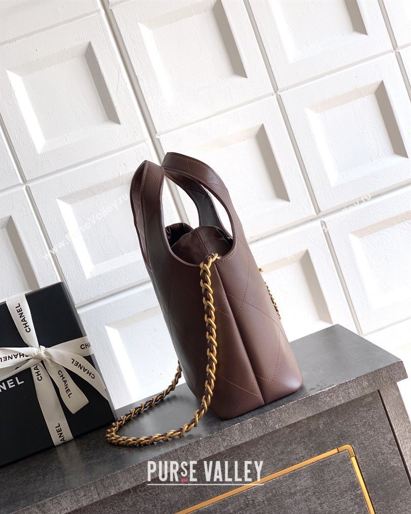 Chanel Calfskin Leather Small Shopping Bag Coffee 2026 AS6132 (yezi-260204056)