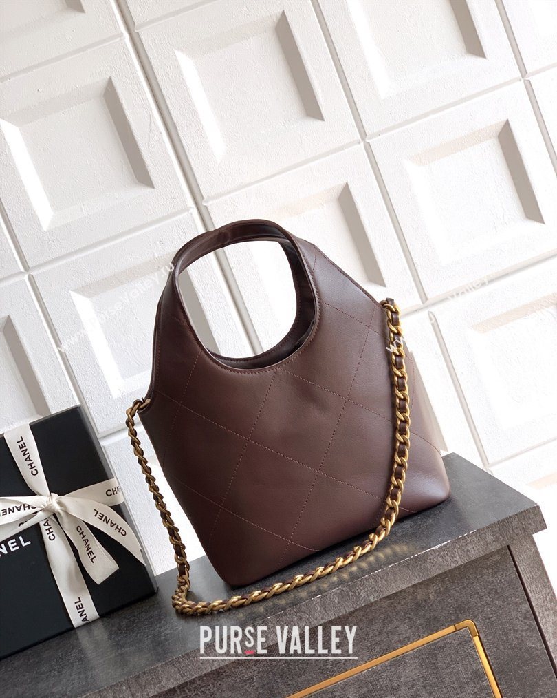 Chanel Calfskin Leather Small Shopping Bag Coffee 2026 AS6132 (yezi-260204056)