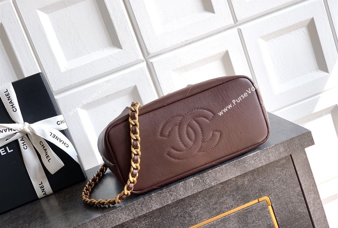 Chanel Calfskin Leather Small Shopping Bag Coffee 2026 AS6132 (yezi-260204056)