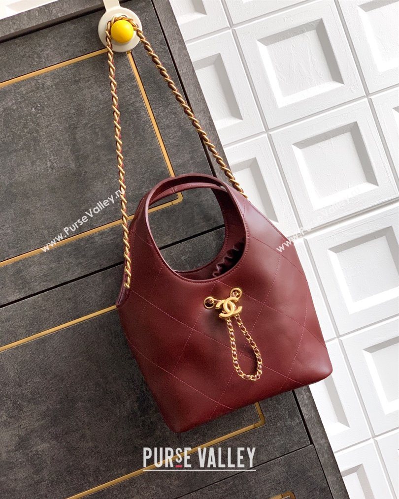 Chanel Calfskin Leather Small Shopping Bag Burgundy 2026 AS6132 (yezi-260204057)