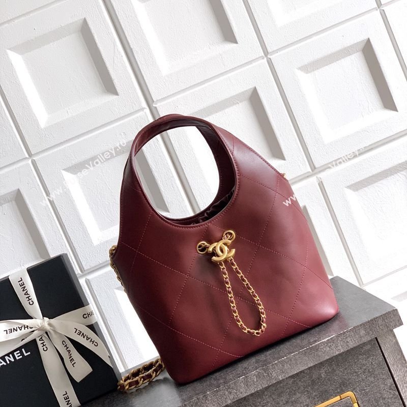 Chanel Calfskin Leather Small Shopping Bag Burgundy 2026 AS6132 (yezi-260204057)