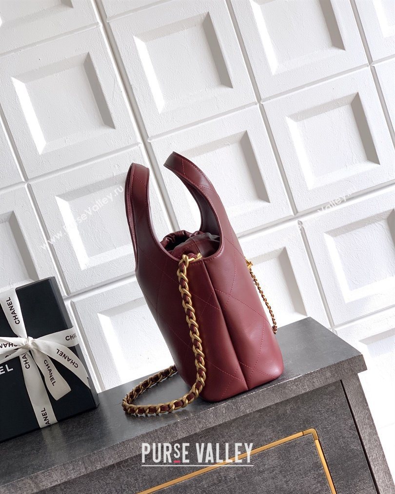 Chanel Calfskin Leather Small Shopping Bag Burgundy 2026 AS6132 (yezi-260204057)