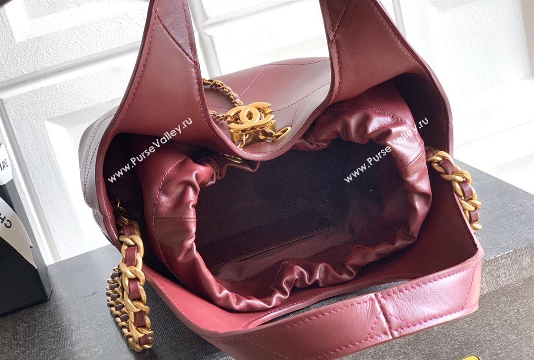 Chanel Calfskin Leather Small Shopping Bag Burgundy 2026 AS6132 (yezi-260204057)