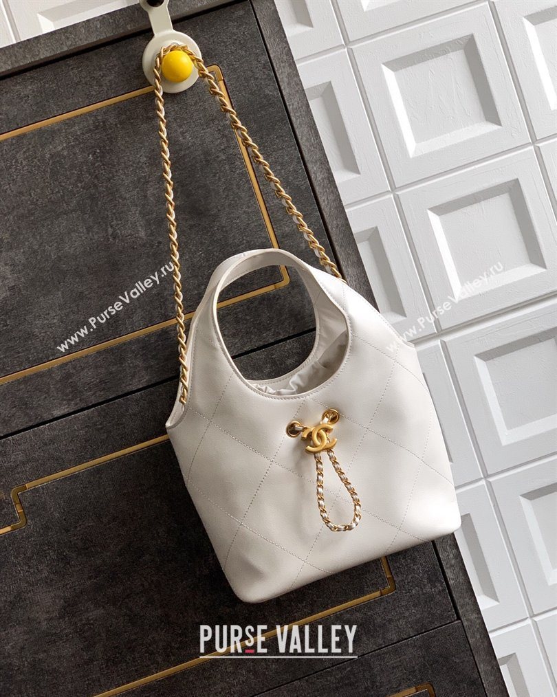 Chanel Calfskin Leather Small Shopping Bag White 2026 AS6132 (yezi-260204058)