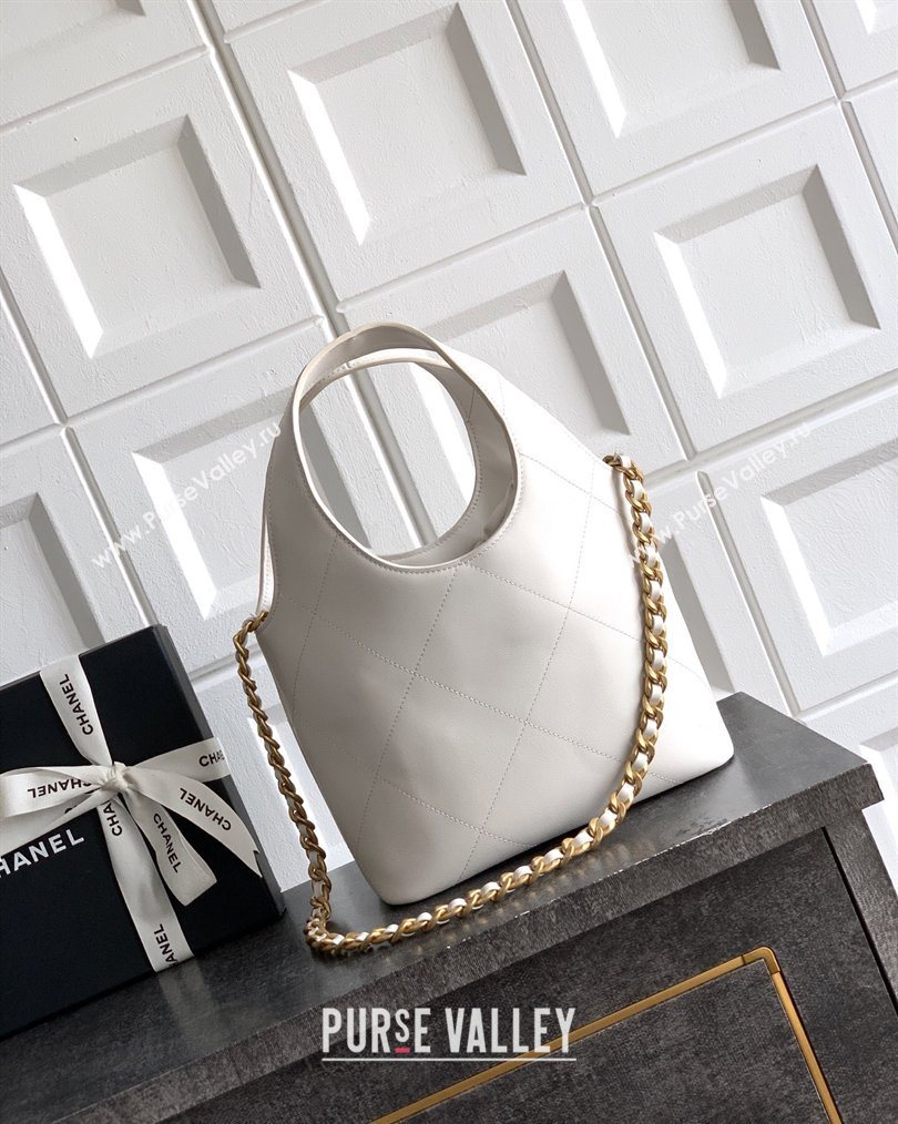 Chanel Calfskin Leather Small Shopping Bag White 2026 AS6132 (yezi-260204058)