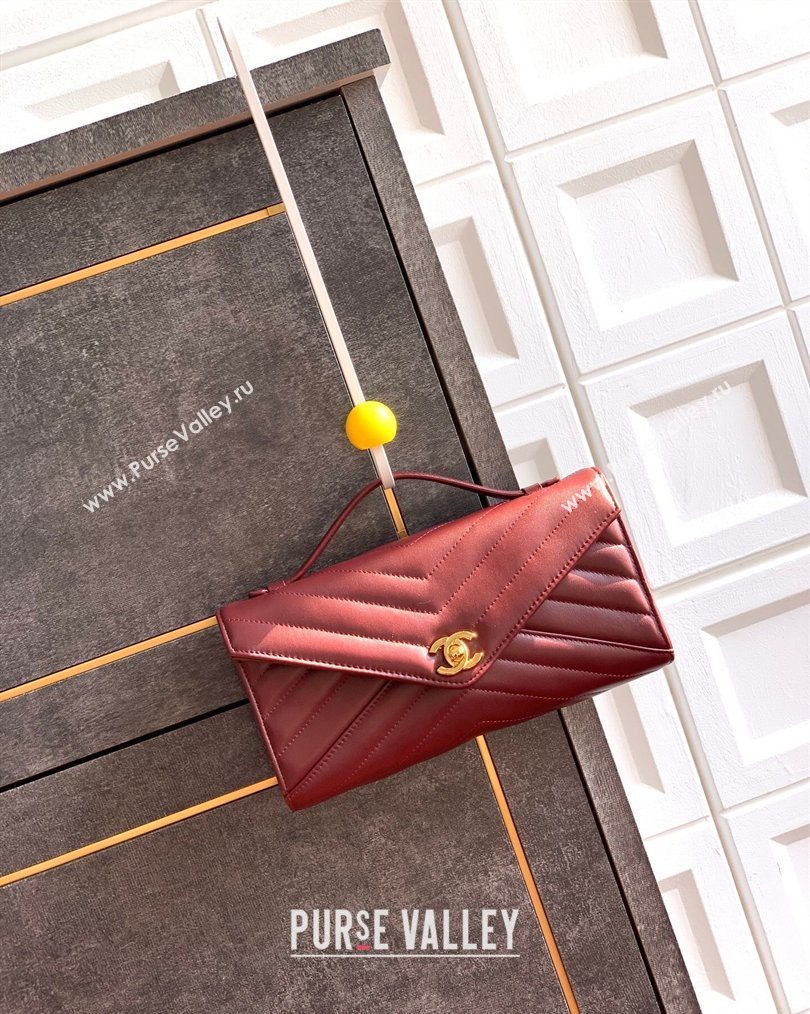 Chanel Chevron Lambskin Leather Flap Top Handle Bag Burgundy 2026 AS6044 (yezi-260204060)