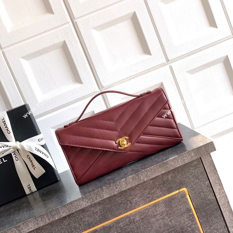 Chanel Chevron Lambskin Leather Flap Top Handle Bag Burgundy 2026 AS6044 (yezi-260204060)