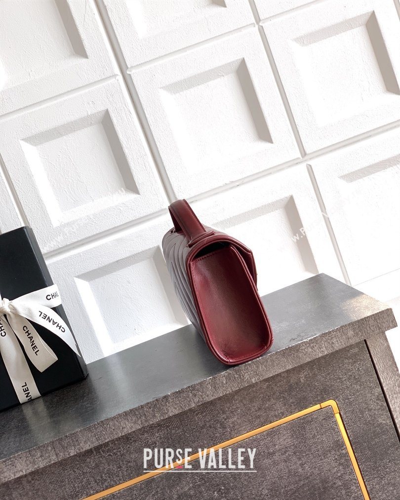 Chanel Chevron Lambskin Leather Flap Top Handle Bag Burgundy 2026 AS6044 (yezi-260204060)