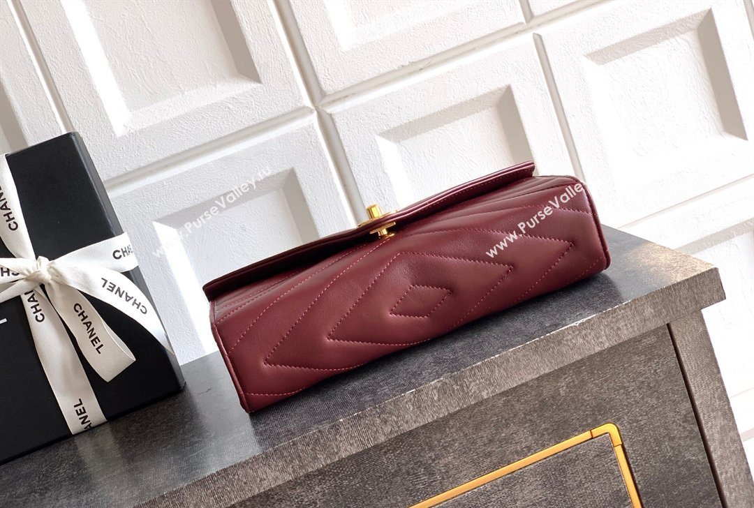 Chanel Chevron Lambskin Leather Flap Top Handle Bag Burgundy 2026 AS6044 (yezi-260204060)